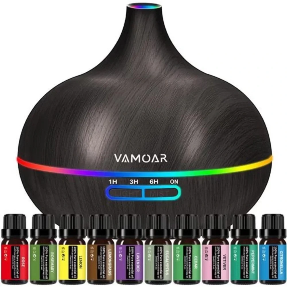 Essential Oil Diffuser Gift Set ，550ml Diffuser & Essential Oil Set, Top 10 Oils
